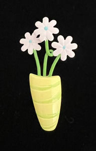 VTG Brooch Potted Flowers Purple Green Yellow Cute Cartoon Spring Floral Dainty